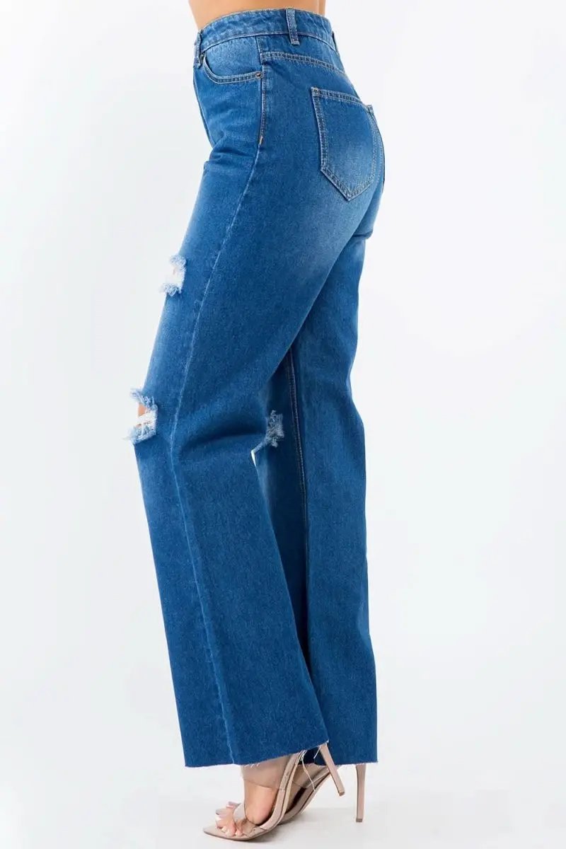 American Bazi High Waist Distressed Wide Leg Jeans - Love Salve